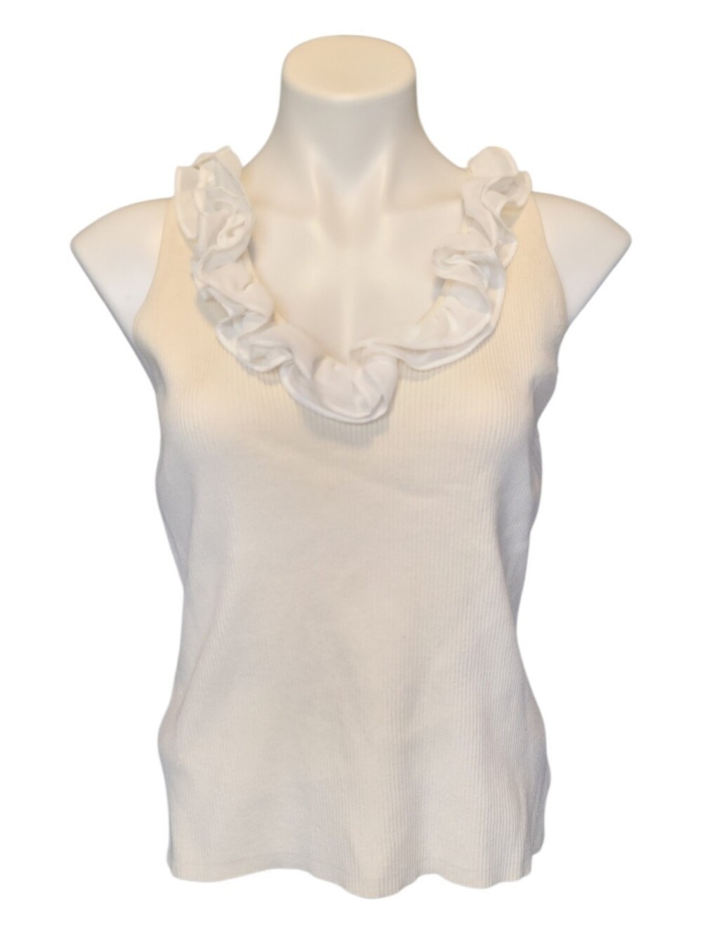 NWT Grace Elements Womens Large Cream Ans White Ruffle Trim Tank Top